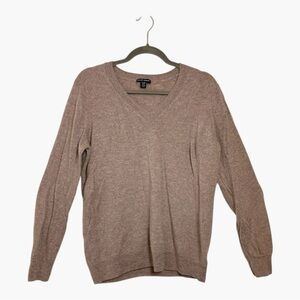 Hilary Radley Taupe 100% Cashmere V-Neck Sweater Quiet Luxury Minimalist XL